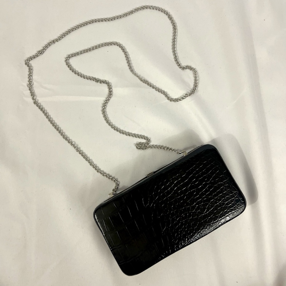 Black Faux Reptile Clutch